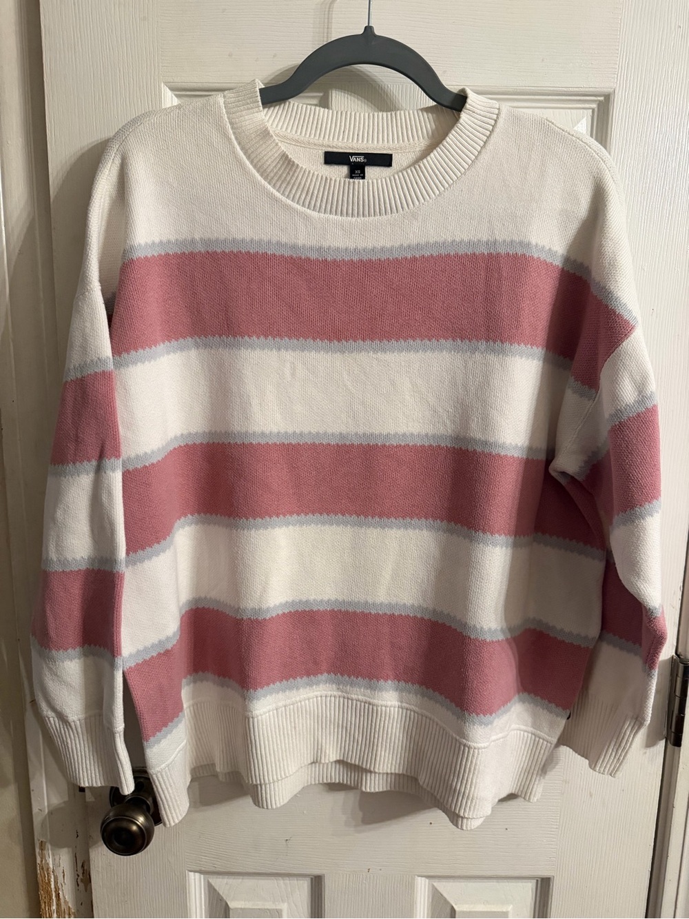Vans Oversized Women's Pink & White Striped Crewneck Sweater